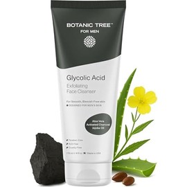 Botanic Tree Gel Limpiador Facial Con Ácido Glicólico Para Hombres - Limpiador Y Exfoliante Facial - 10 De Ácido Glicólico Con Carbón Activado - 177
