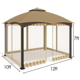Tanxianzhe 10'x12' Gazebo Replacement Mosquito Netting 4-Panel Patio Screen Walls with Zipper (Beige)