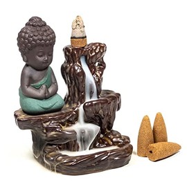 Backflow Incense Burner Waterfall Incense Holder Burner Incense Holder Incense Holder with 10 Backflow Incense Cones (Buddha)