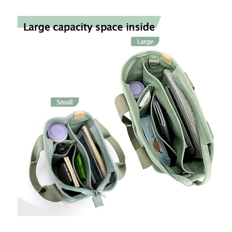 Tuobo Small Tote Bag with Zipper, 2024 Canvas Multi-Pocket Crossbody