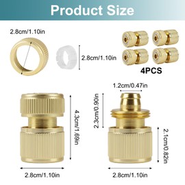 4 Pieces 1/2 Inch Garden Hose Quick Connector Premium Solid Brass Hose End Adapter for Kitchen Garden Outdoor Use, Leak‑Proof, High‑Pressure, Easy Installation Pipe Connector Kit
