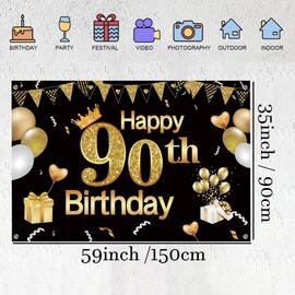 90th Birthday Decorations Happy 90th Birthday Backdrop for Men and Women Photography Background Birthday Decorations Party Banner Photo Booth Props 150cm x 90cm