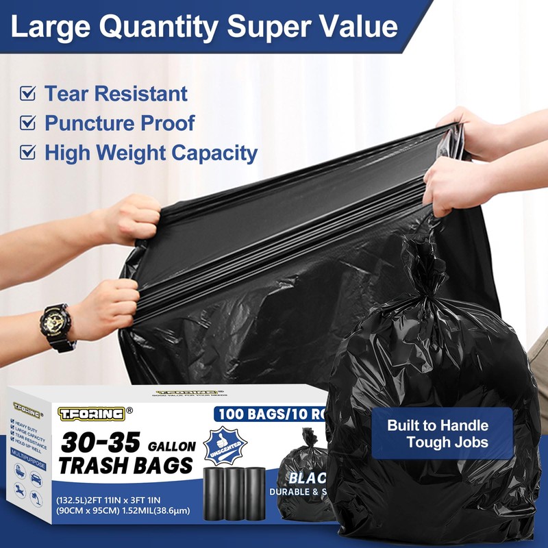 T.FORING 30-35 Gallon Trash Bags Heavy Duty 1.5 Mil -
