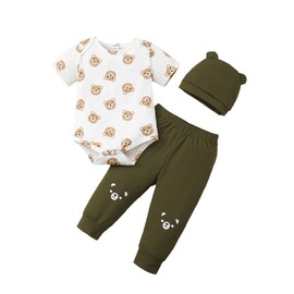 SUNNY PIGGY Baby Boy Clothes Infant Newborn Boy's Outfits Clothing Romper Short Sleeve 3PC Set Gift 0 to 18 Months