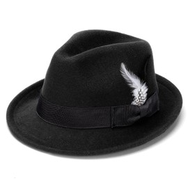 Geebuzz Fedora Hats for Men Women Classic Short Brim Felt Manhatta Fedora Hat with Feathers Band (UK, Alpha, One Size, Feather-Black)