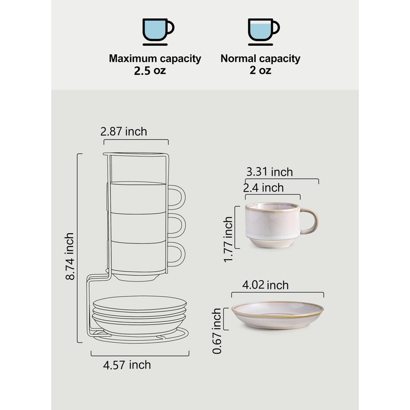 Gomakren 2.5 Ounce Espresso Cups Set of 4, Small Stackable