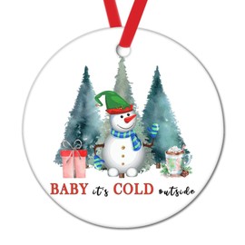 Baby It’s Cold Outside Snowman Ornament for Christmas Tree Decor Marshmallow Christmas Tree Hot Chocolate Novelty Ceramic Christmas Ornament Christmas Eve Party Decorations Ornament 2022