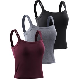 NELEUS Women's 3 Pack Compression Athletic Tank Top with Bra,8088,Black/Grey/red,Medium