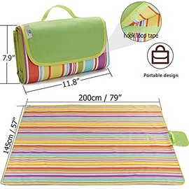 PUBAMALL Manta Impermeable para Picnic, Manta de Playa Extra Grande para Picnic, Senderismo, Acampada, Viajes (200 x 145 cm) (arcoíris)