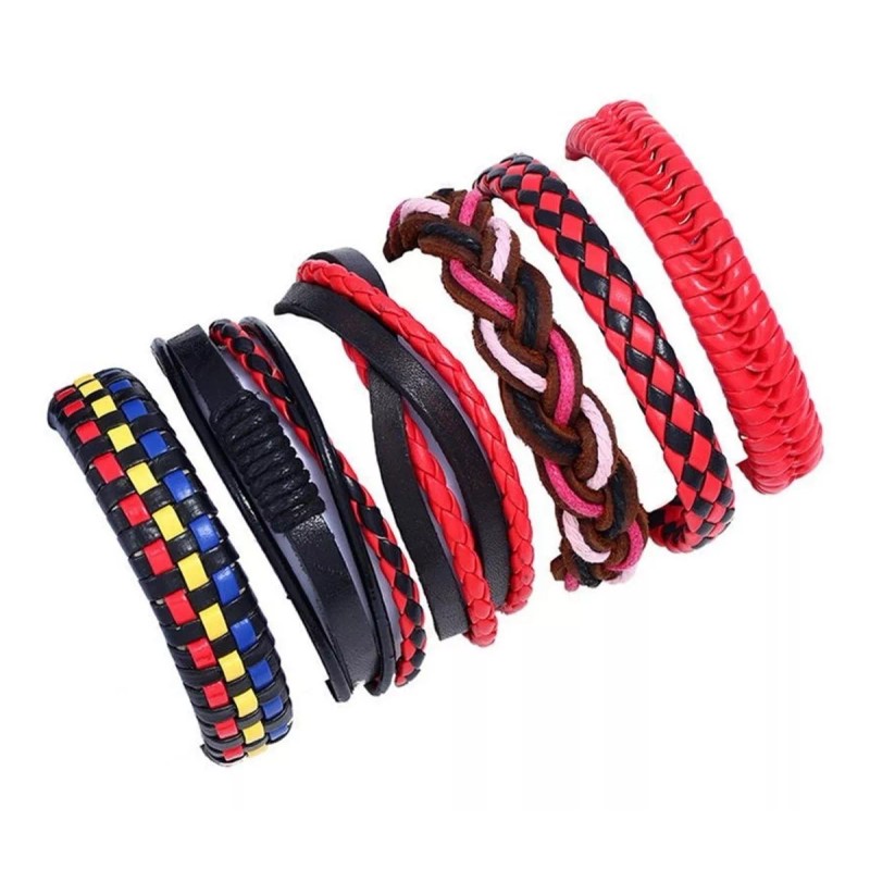 Mafab Pulsera Cuero Piel Bohemia Vintage Punk Varios 6 Piezas