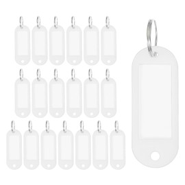 uxcell 20pcs Plastic Key Tags, Keys Ring Tag Identifier Keychain with Split Ring Labels Window for Luggage ID Name Pet Tags, White