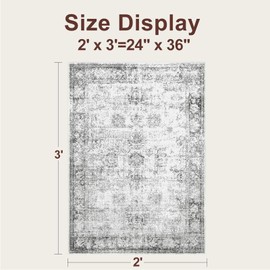 Small Area Rug 2x3 Ft Door Mat Machine Washable Kitchen Bathroom Entrance Thin Rug, Printed Faux Wool Non Slip Carpet for Inside House Front Door Sink, Retro Bohemian Style(Grayish-White)