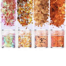 QEZEZA Glitter Glitter Hologram Glitter in Container Nail Powder Craft DIY Makeup Supplies Facial Body Hair Decoration Christmas Party Ball Set of 4 (D)