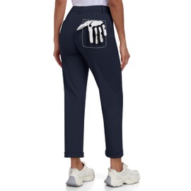 MoFiz Women's Golf Pants with Zipper Pockets Belt Loops Stretch Travel Pants High Waist Bussiness Casual Pants Navy M