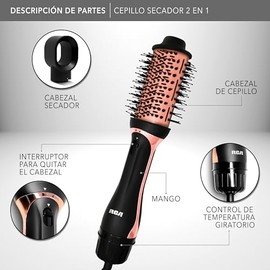 RCA Cepillo Secador 2 en 1 RC-P52, Cabezales Intercambiables y Cuerpo Desmontable, Secado Rápido y Moldeado con Volumen, Para Cabello Lacio u Ondas, 4 Niveles de Temperatura, Cable Giratorio, 1200 W.