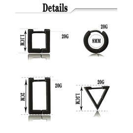 Ofeiyaa 6 Pairs Minimalist Hoop Earrings Stainless Steel Small Dainty Geometric Square Triangle Star Rectangle Huggies Earrings for Women Ladies Black Tone