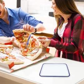 Garneck Enamelware Tray White Paint Palette Blue Rim Rectangular Enamel Watercolor Palate 7.1 x 10.2 Inch Vintage Baking Cookie Pan for Art Painting Food Storage Home