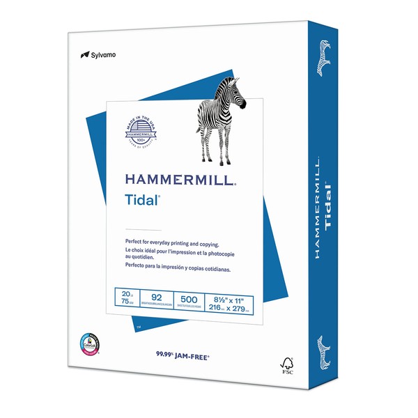 Hammermill Printer Paper, Tidal 20 lb Copy Paper, 8.5 x 11-1 Ream (500 Sheets) - 92 Bright, Made in the USA
