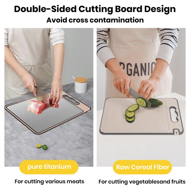 2-IN-1 Titanium Cutting Board for Kitchen Pure Titanium and Wheat