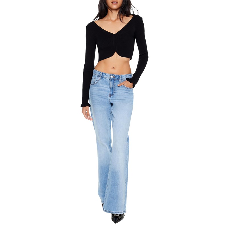 Forever 21 Women's Cropped Tulip-Hem Sweater-Knit Top Black