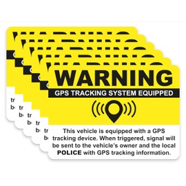 GPS Tracking Sticker Anti-Theft Car Vehicle Warning 6 Pack 2.5"x3.5" Vinyl Decals Two-Sided, in/Outdoor, Laminated for UV & Water