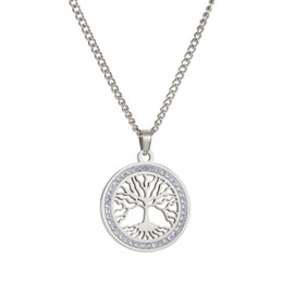 AB Viking Crafts Decorative Tree of Life Yggdrasil Pendant with Chain Tested Stainless Steel Colour Silver in Jewellery Box World Tree Family Happiness, 2,5 x 2 cm Kette 45 + 5 cm, Stainless Steel