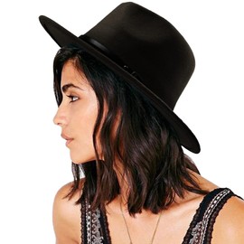 DRESHOW Womens Classic Wide Brim Floppy Panama Hat Belt Buckle Wool Fedora Hat