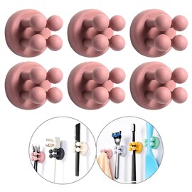 Defrko Silicone Toothbrush Holders - 6Pcs Razor Hooks Adhesive Wall Mounted for Hanging Towel Key Plug Cable, Utility Decor Stick to Dorm Room Door Function for Kitchen Bathroom Home Office, Pink