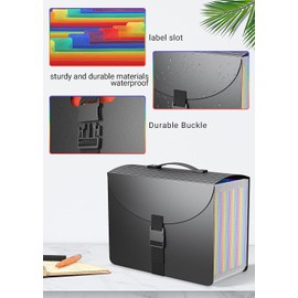 Vanulee 25 Pockets File Organiser Box File Folder,Document Organiser Concertina File Expanding Folders for A4 Paperwork,Paper Bills Receipt Plastic File Box Filing Cabinet,Sturdy Handle,2X Tabs,Matte