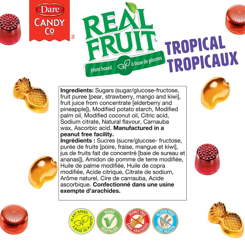 Dare RealFruit Gummies,Tropical Flavour, 350g/12.3oz., Bag, (Imported from Canada)