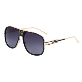 Khan Cylinder - Designer Vintage Retro Square Driving Aviator Sunglasses (Smoke Gold)