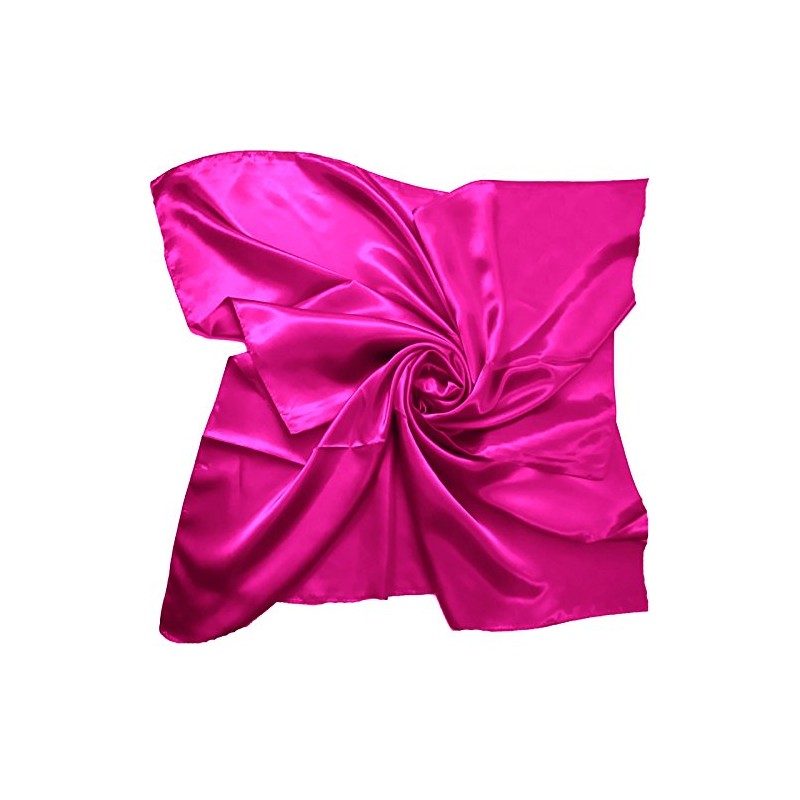 Square Plain Satin Like Feel Silk Scarf Lovely Colours (Fuchsia)(Size: