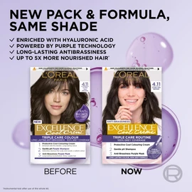 L'Oréal Paris Excellence Cool Crème Permanent Hair Dye, Radiant At-Home Hair Colour with up to 100% Grey Coverage, Pro-Keratin, Up to 8 Weeks of Colour, Colour: 4.11 Ultra Ash Brown