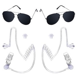 Spy Earphones Toy, Pack of 4 Agent Costume Accessories with Earphones, Sound Tube and Black Sunglasses, Role Play Security Costume Accessories, Spy Costume Accessories for Children, Cosplay Party,