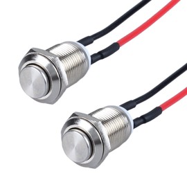 DMWD 2-Pack 12mm Momentary Metal Waterproof Push Button Switch Raised Head 1/2" Mounting Hole with Pre-soldered Cable 250V 2A 1NO