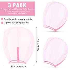 Flutesan 3 Pieces Makeup Protector Hood Protects Hair and Make up Nylon Chiffon Light Airy Makeup Hood Zipper Closure Face Cover Washable Hair Net Face Mask Cover for Women Beauty Weddings(Pink)