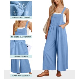 IWOLLENCE Women's Summer Jumpsuits Boho Wide Leg Overalls Casual Loose Rompers with Pockets 2024 Blue Large