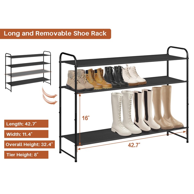 KIMBORA 4 Tier Long Shoe Rack for Closet, Wide Shoe