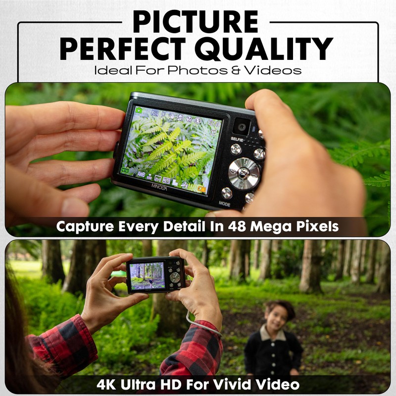 Minolta 48MP Digital Camera with Rear Selfie Lens – 4K