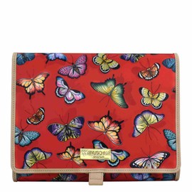 Anuschka Wanderlust Collection Hanging Travel Organiser - Nylon Fabric Folder for Women, Butterfly Heaven Ruby