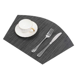 SHACOS - Juego de 5 manteles individuales redondos de vinilo de cuña con centro de mesa, resistentes al calor y se limpia (5, negro gris)