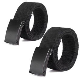 YOCHLEY 2 PCS Belts for Men, Work Belt Adjustable Mens Fabric Belt with Buckle, Cut To Fit Canvas Web Belts No Holes Nylon for Jeans Fits Anywhere, Plus Length 135 cm (2 Black)