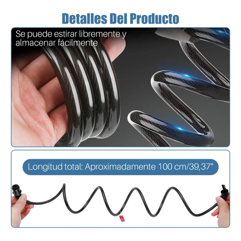 2pcs 1m Candado Cadena Contraseña Seguro Para Moto Bicicleta