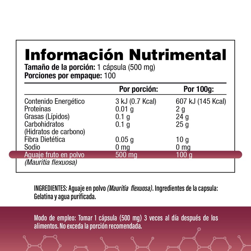 Aguaje Natural Peruano 1500 mg por porción (3 al día)