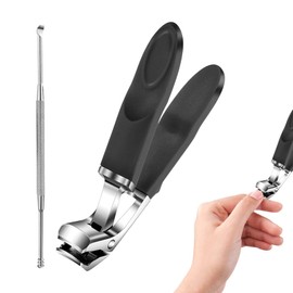 1 x Nail Clippers, Toenail Clippers, Stainless Steel Toenail Clippers, Wide Jaw Opening Nail Clipper with 1 Double Ended Ear Spoon, for Elderly People and Children (Black)