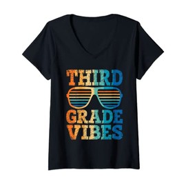 Womens Retro Vintage Sunglasses Third Grade Vibes Back To School V-Neck T-Shirt