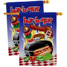 Breeze Decor Bar B Que House Flag 2 pcs Pack Summer Fun in The Sun Beach Pool Luau Tropical Party Season Outdoor Summertime Sunny Decoration Banner Small Garden Yard Gift Double-Sided, Made in USA