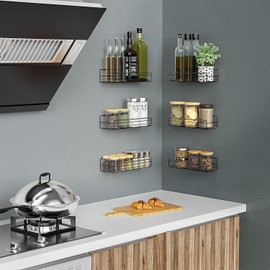 Moforoco Spice Rack Organizer Wall Mount (6Pack), Hanging Black Spice Pantry Organization Storage Shelf, Farmhouse Seasoning Organizer, Flexible Wall Shelves, Kitchen Essentials Home Decor