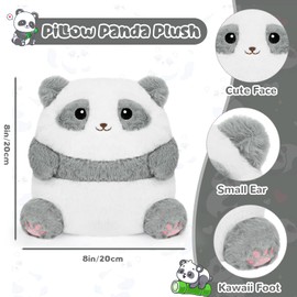JIZWPOOM Panda Stuffed Animal, 8in Panda Plush Toy, Cute Panda Pillow Gray Panda Stuffed Toys Baby Panda Plushie, Soft Stuffed Panda Gifts for Kids Boys Girls Room Decor (Gray Panda)