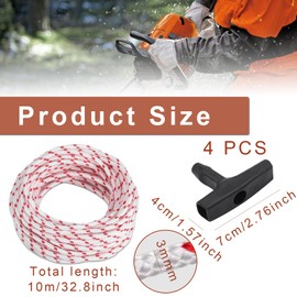 Starter Rope, Starter Rope Lawnmower 10 Metres, Replacement Pull Rope, 3 mm Lawnmower Cable Pulley, with 4 Pieces Starter Handle, for Lawnmower, Chainsaw, Trimmer, Edge Cutter, Brush Cutter, Motor
